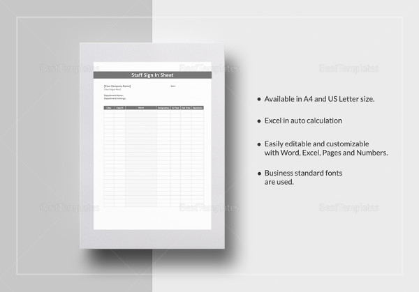 staff sign in sheet template