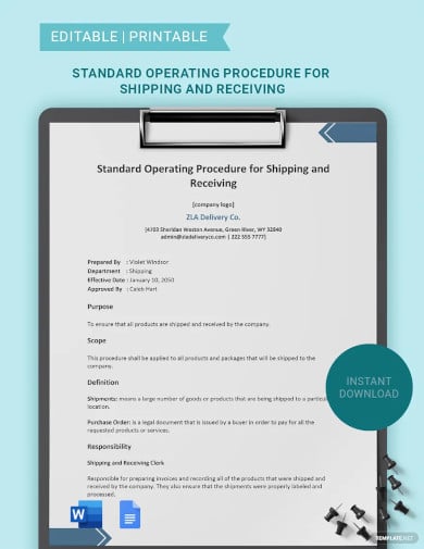 standard operating procedure for shipping and receiving template