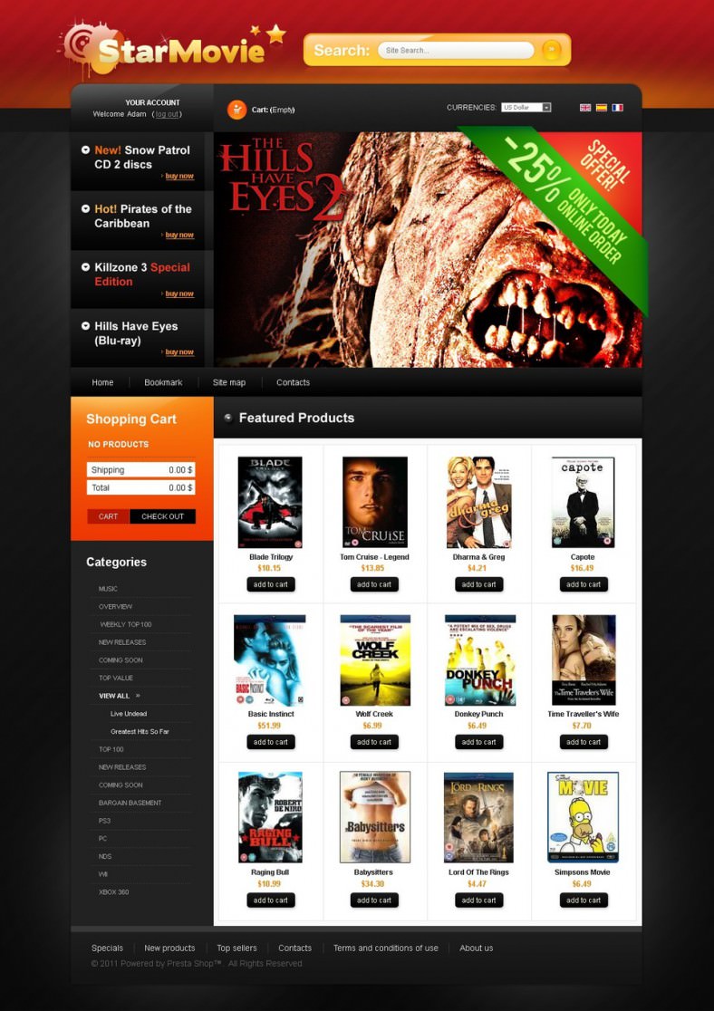 10 Best Entertainment Presta Website Templates Themes Free Star Movie Presta Template Responsiv