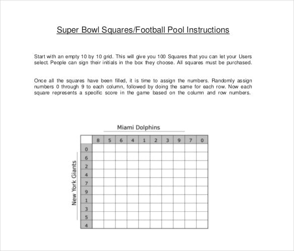 Super Bowl Squares Template Free Premium Templates