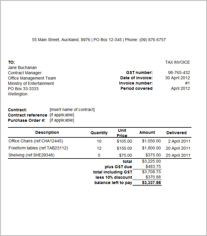template invoice for goods published oct 20