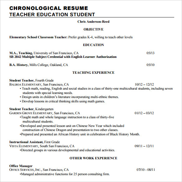 Chronological Resume Template 23 Free Samples Examples