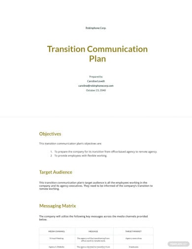 transition communication plan template