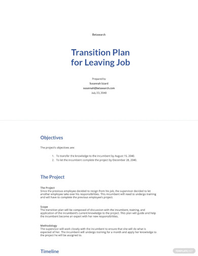 transition plan template for leaving job template
