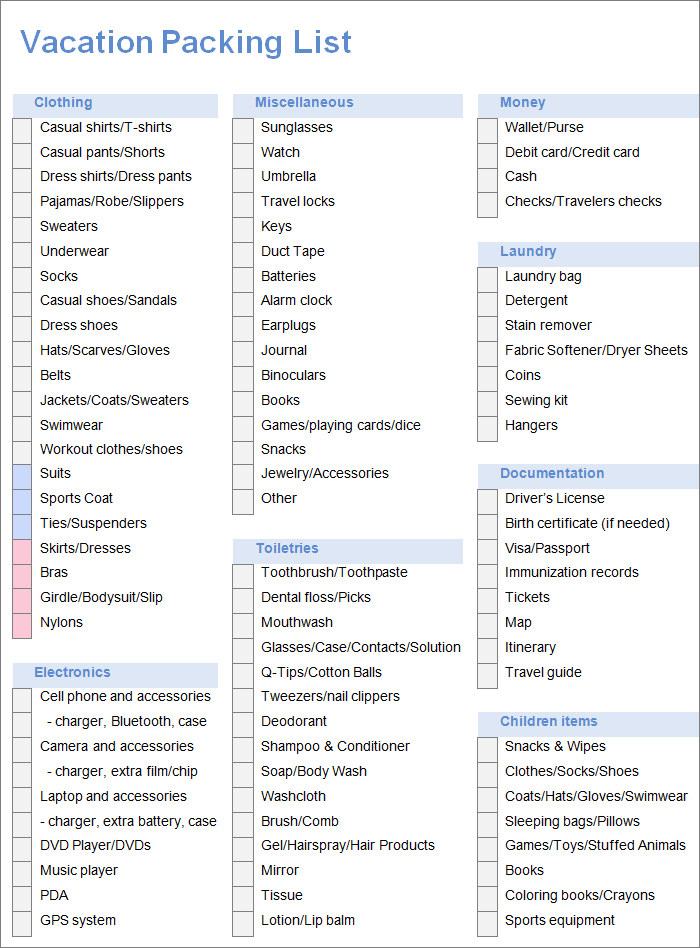 Free 44+ Packing List Templates - PDF, DOC, Excel | Free & Premium ...