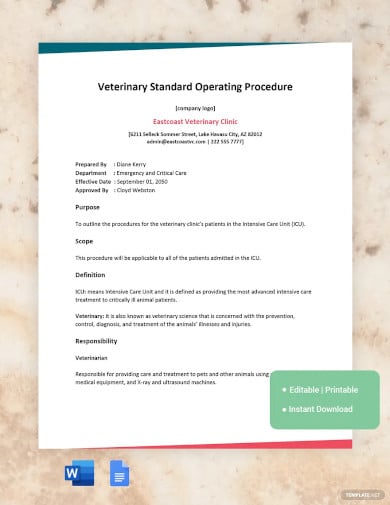 veterinary standard operating procedure template