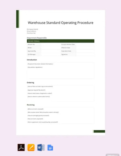 warehouse standard operating procedure template