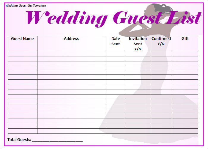 Wedding Guest List Template 6 Free Sample Example Format