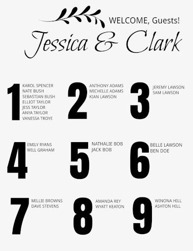 wedding table number seating chart