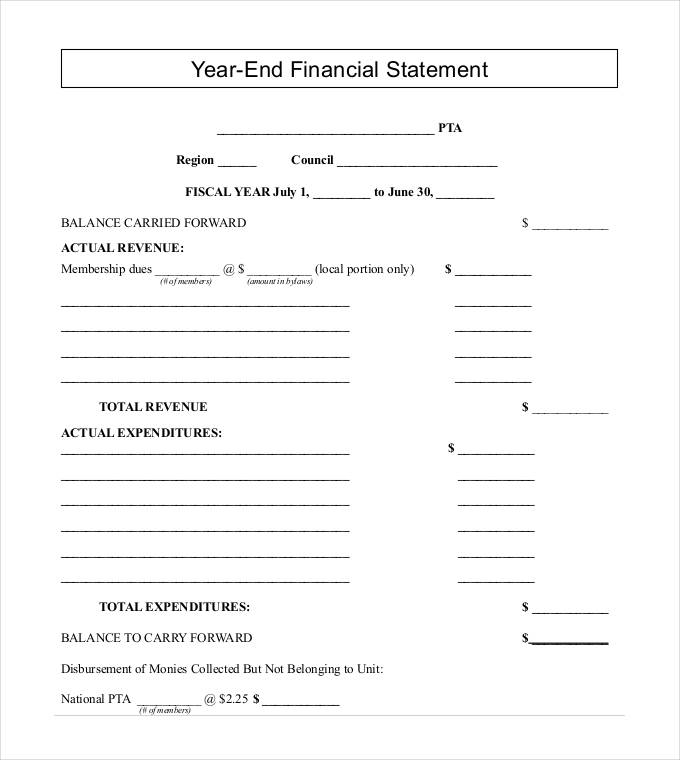 year end financial statement format template