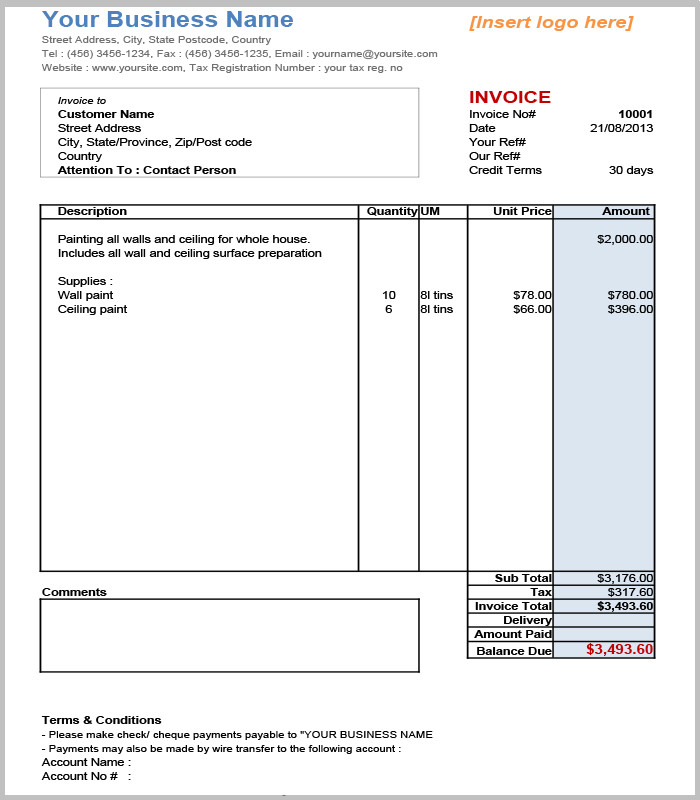 invoice template neooffice