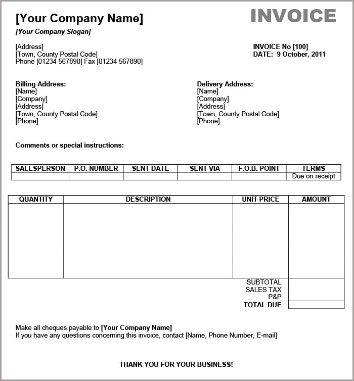 export invoice format in word