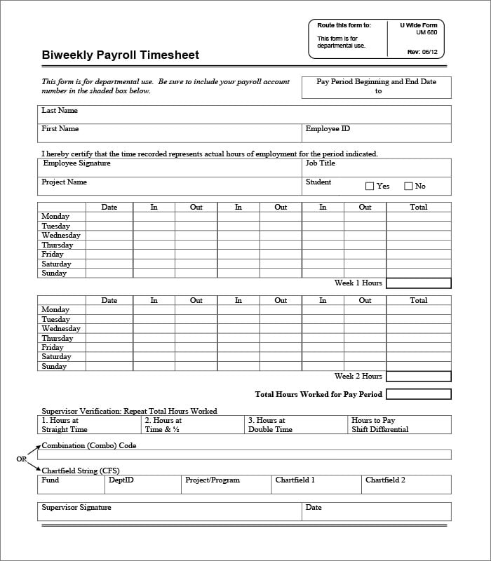 biweekly payroll timesheet template