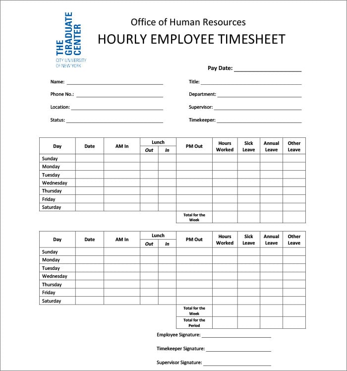 hourly employee timesheet