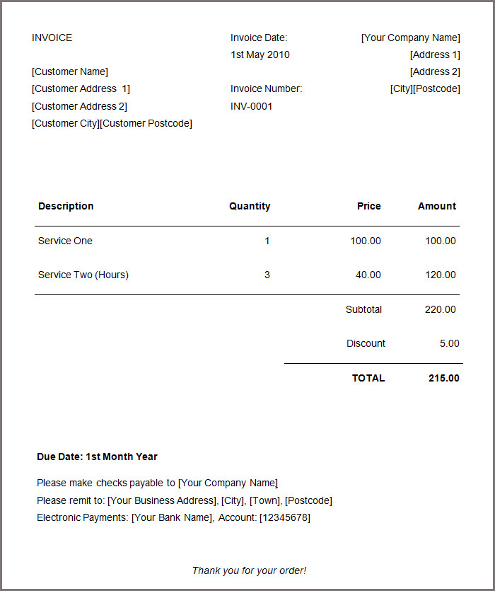 word doc invoice template download