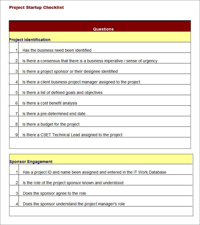 Project Task List