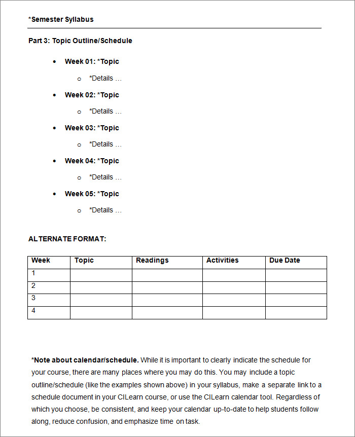 Syllabus Template Free Templates