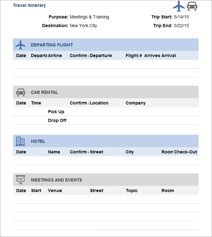 fake travel itinerary template