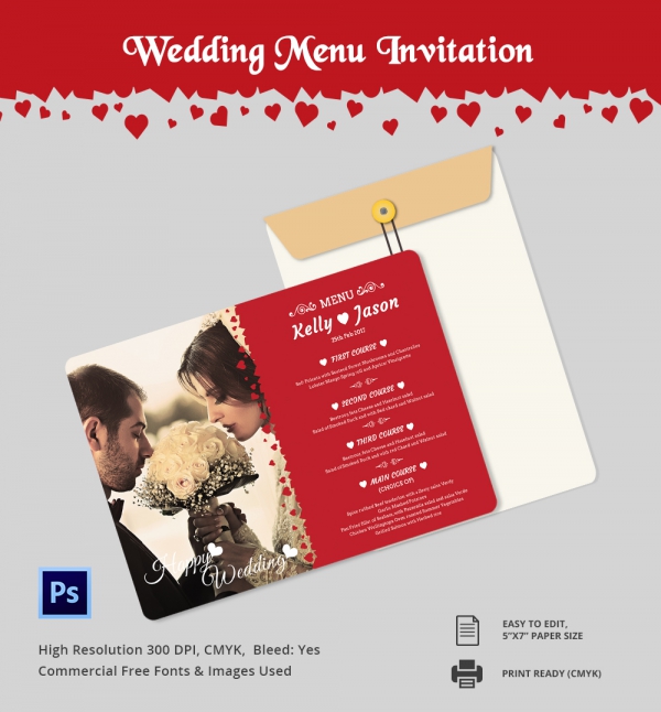 PSD Wedding Menu Invitation Template