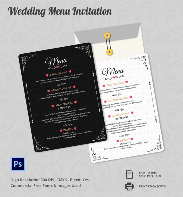 Customizable Wedding Menu Invitation Template
