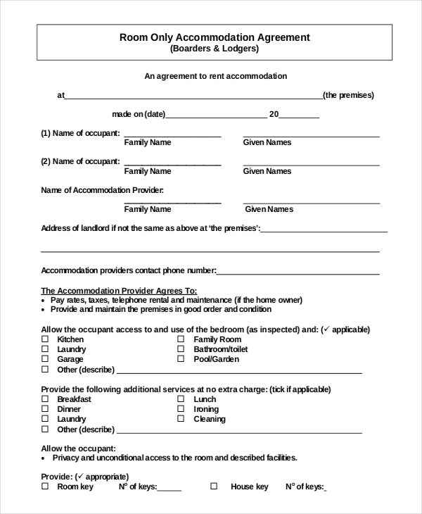 Free Download Simple Accommodation Rental Agreement PDF Format