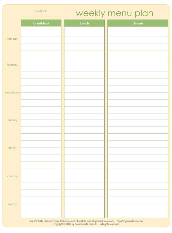 blank weekly menu plan
