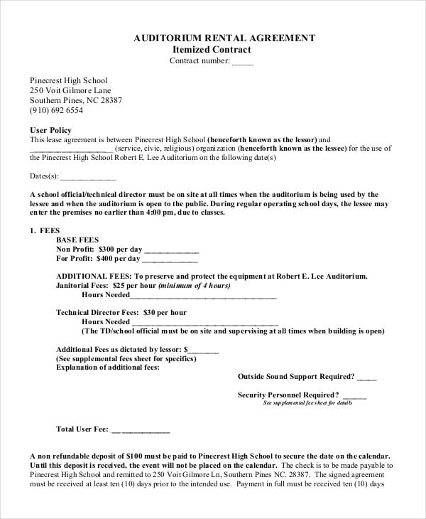 auditorium rental agreement in pdf format