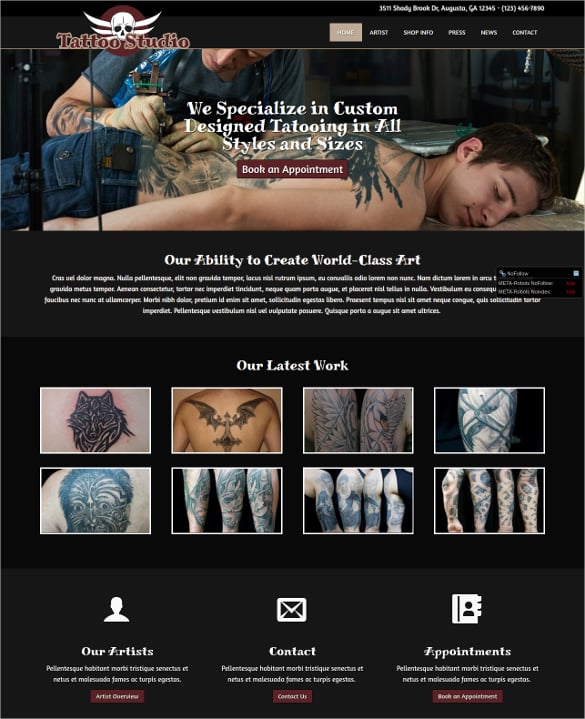 Tattoo Studio WordPress theme.