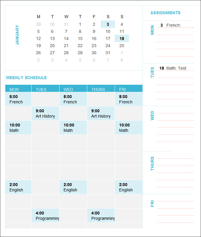 College Schedule Template - 12+ Free Word, Excel, PDF Format Download ...