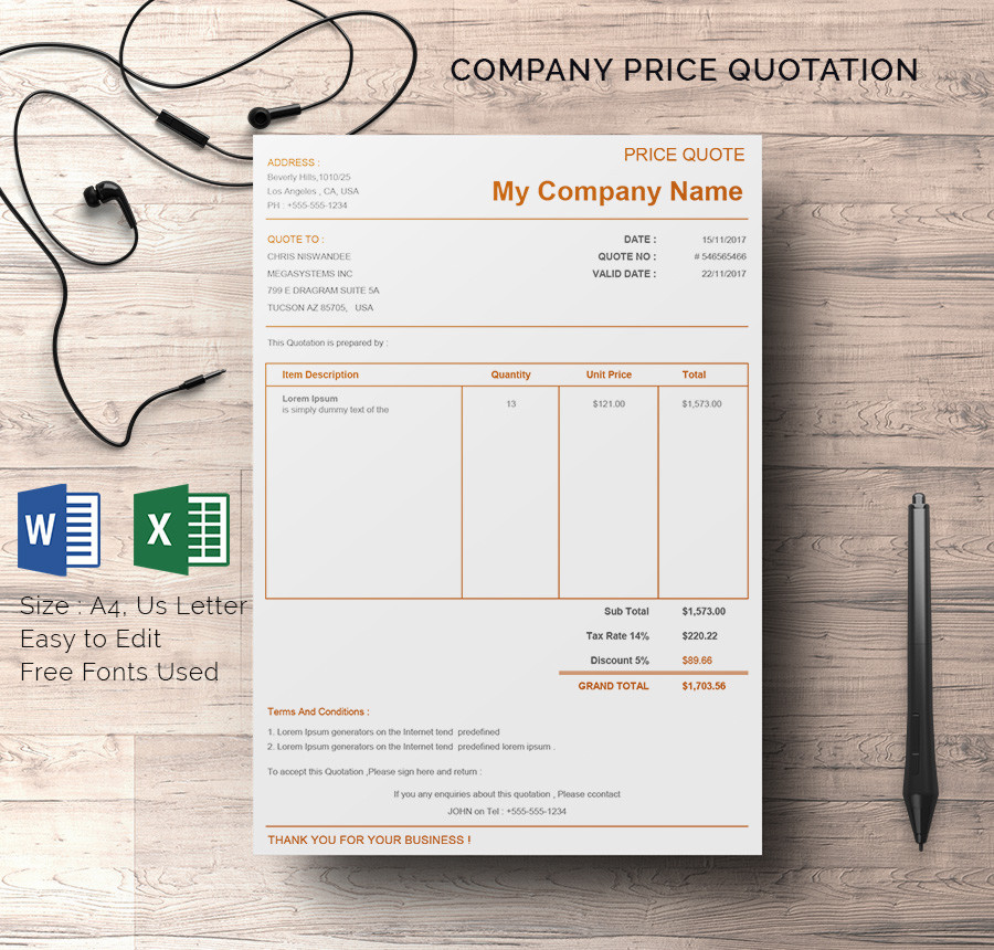 Price Quotation Template - 15+ Free Word, Excel, PDF Documents Download