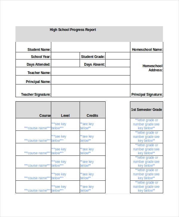 high school report card template