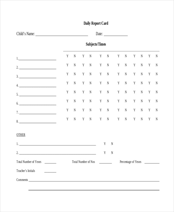 daily report card template