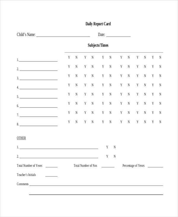 daily report card template