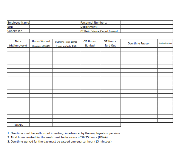 23+ Overtime Sheet Templates – Free Sample, Example Format Download