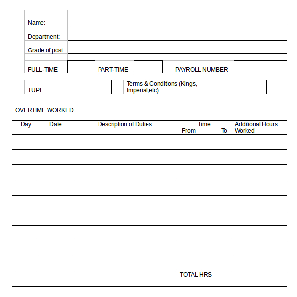 Daily Overtime Sheet Format