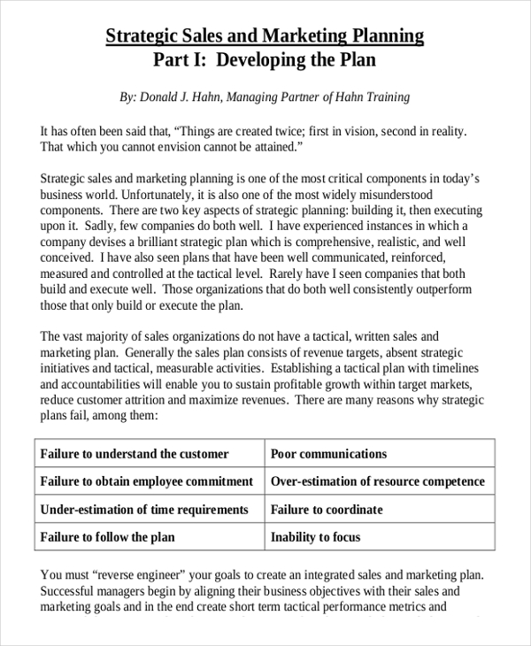 company strategic sales plan