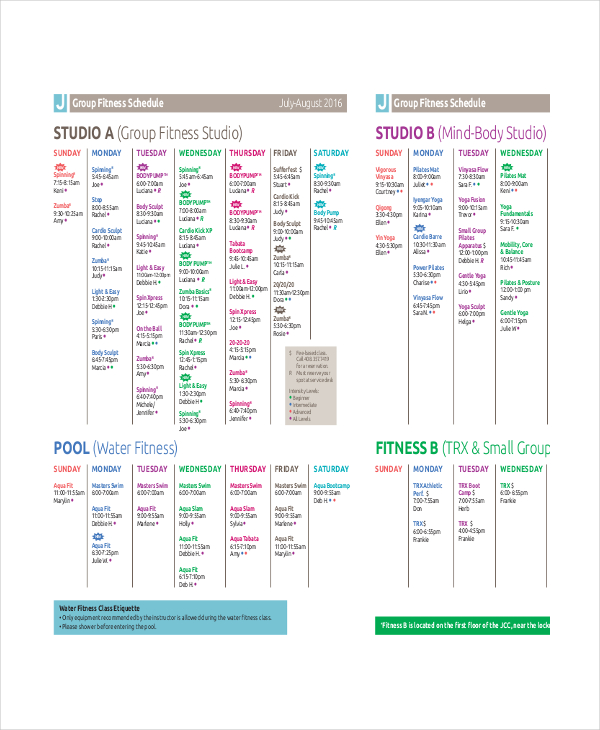 Fitness Schedule Template 12+ Free Excel, PDF Documents Download!