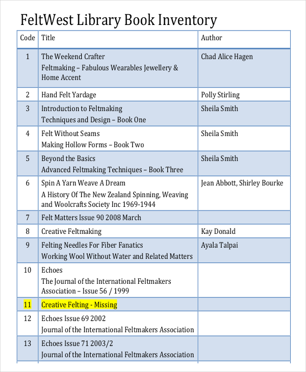 11+ Book Inventory Template in Word | Google Docs | Google Sheets