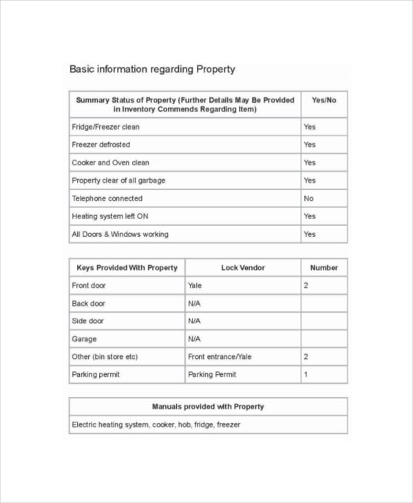 private landlords inventory template