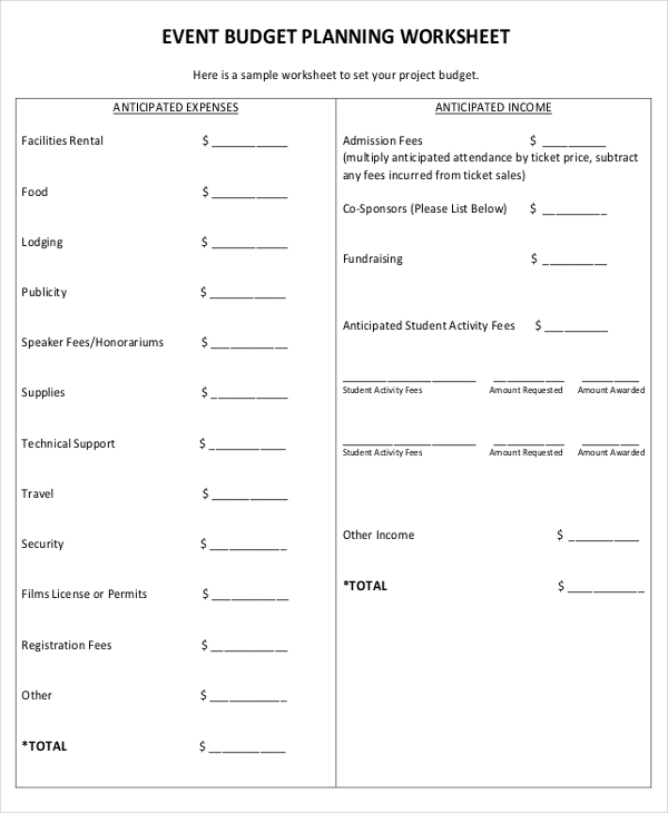 event planner planning template