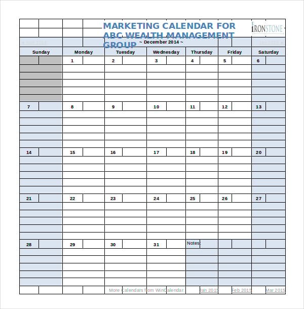 Marketing Calendar Template 30+ Free Excel, PDF Documents Download