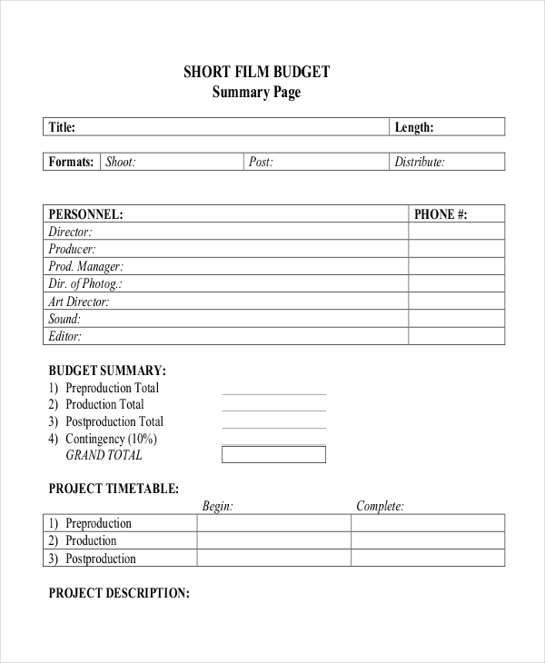 9  Film Budget Templates Word Excel PDF
