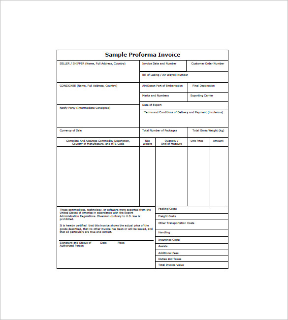 sample proforma invoice excel template