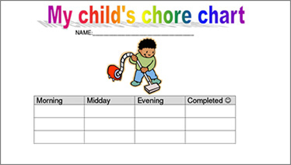 Kid Chore Chart Template Free