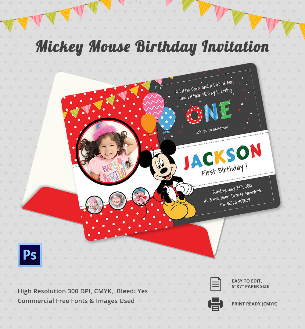 Mickey Mouse Invitation Card Template 7755