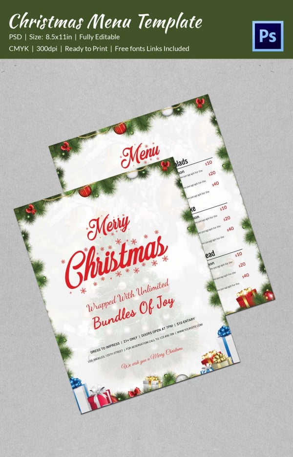 35+ Christmas Menu Template - Free Sample, Example Format Download ...