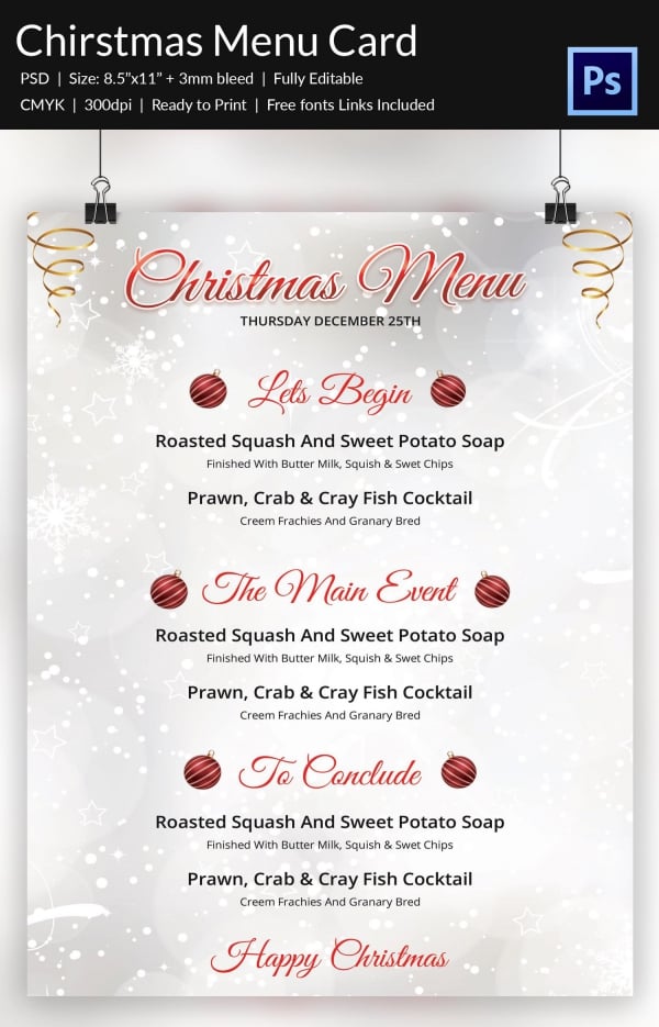 xmas party menu template free download word