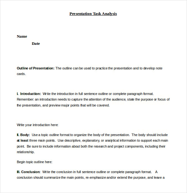 presentation task analysis word document
