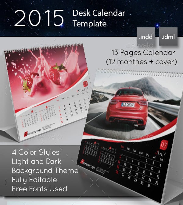 015 desk calendar template