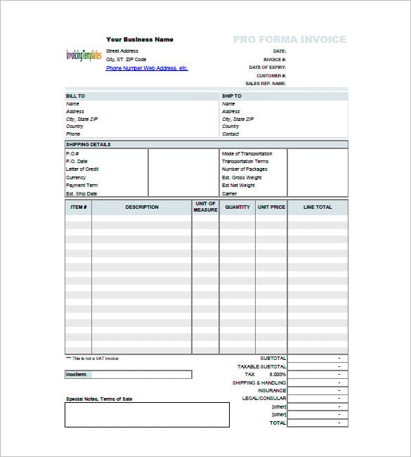 business proforma invoice template1